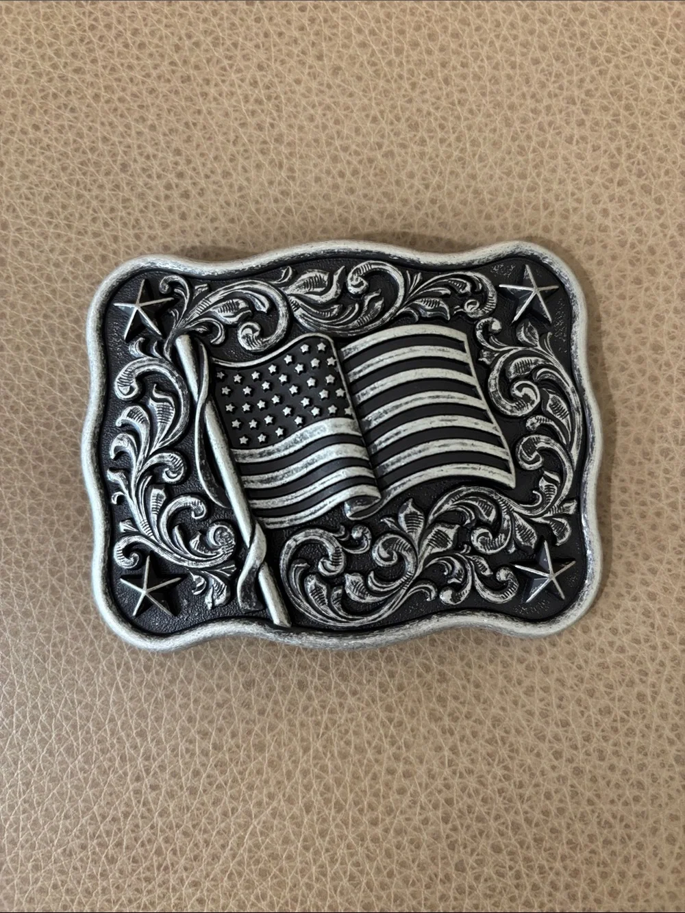 Nocona American Flag Decorative Belt Buckle - Silver Tone